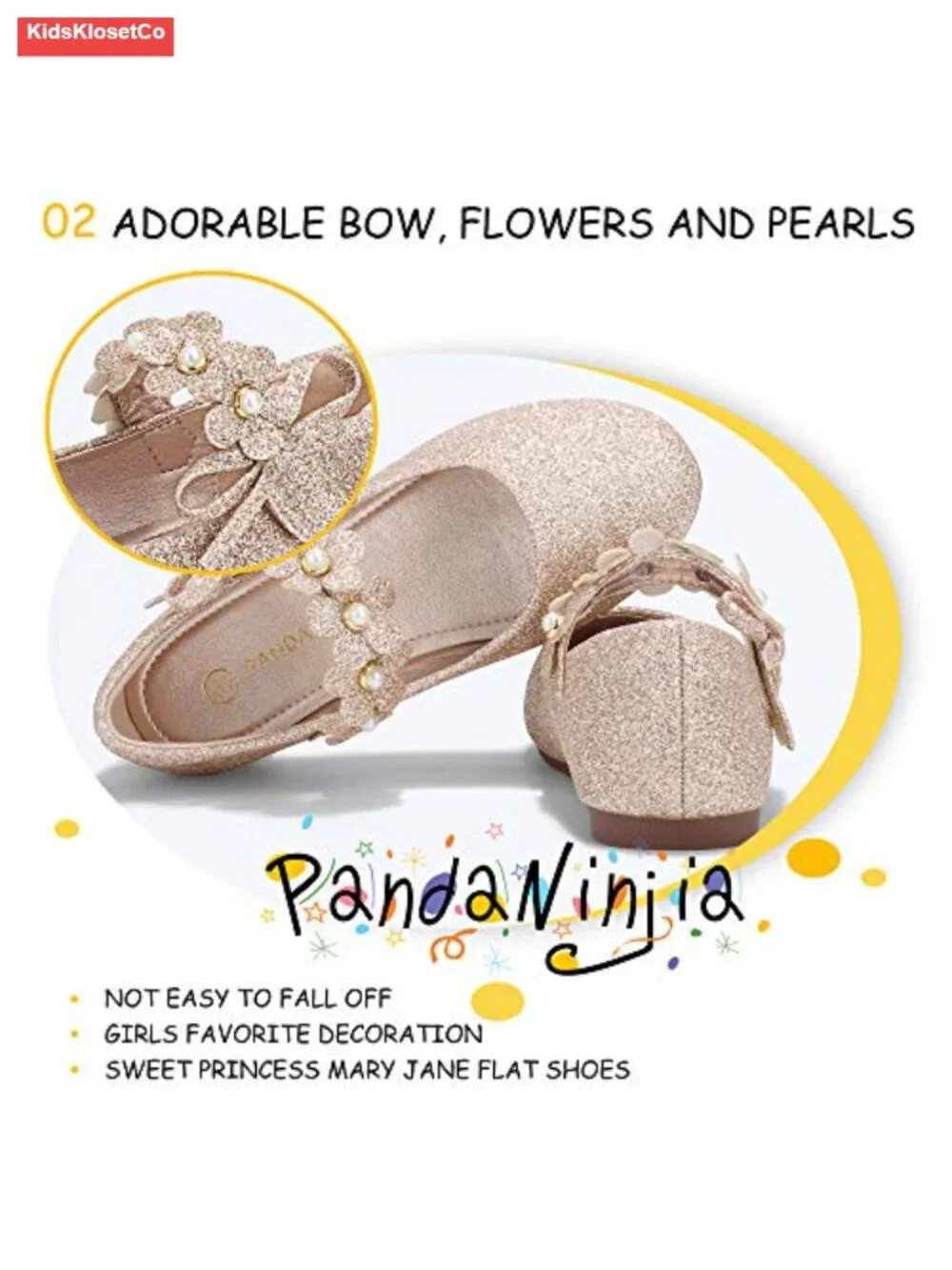 Toddler Flower Girl Pearls Mary Jane Ballet Flats - Round Toe, Hook Loop